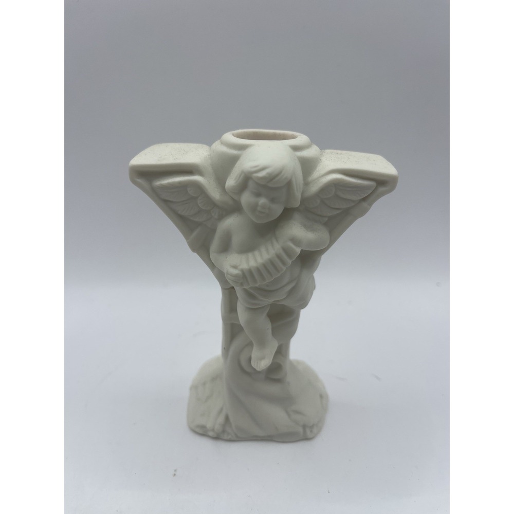 Bisque Joy Taper Candle Holder‎ Set World Bazaar Christmas Angel Traditions